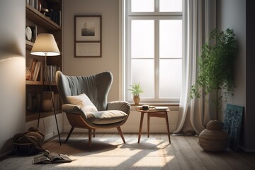 Fototapeta na wymiar modern reading nook in an apartment. Illustration Generative AI