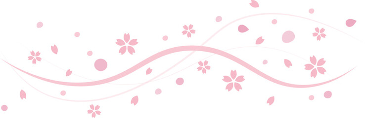 ピンクの桜が流れるウェーブのベクター背景画像 - obrazy, fototapety, plakaty