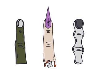 Halloween zombie finger set isolated on white background. Clip art. Halloween elements. Horror party art design.