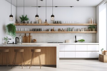 Morden wood kitchen. Generative AI