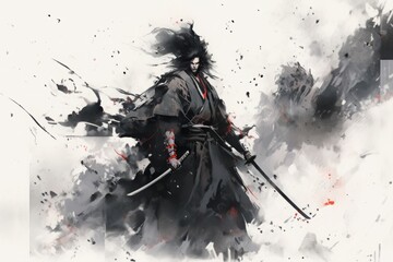 侍の水墨画,Generative AI AI画像