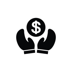 hand and coin icon, flet black icon © tri