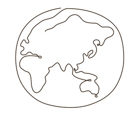 Modern single line art of the abstract earth map with Asia, Europe and Africa continent as a graphic element. sketch geography global simple