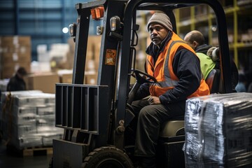 Fototapeta na wymiar Forklift Operator Transporting Goods, Generative AI 