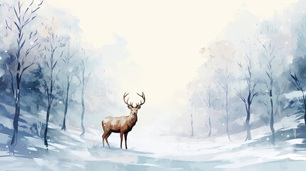 Elegant Winter Scene: Deer in Snowy Forest