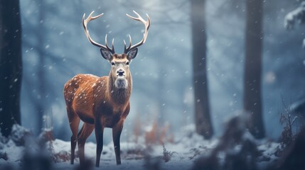 Winter Wildlife: Deer on Snowy Background