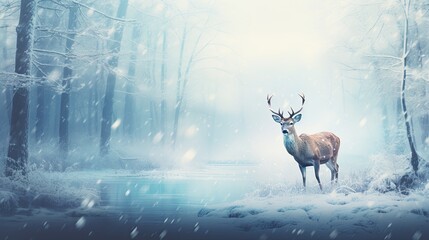 Majestic Deer on Winter Background