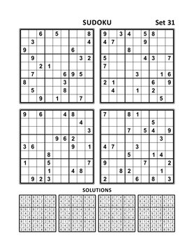 Four sudoku puzzles of comfortable (easy, yet not very easy) level. Set 31.
