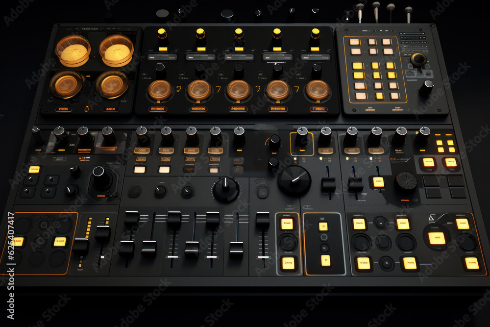 Aufkleber professional audio studio sound mixer console board panel with recording , faders and adjusting knob