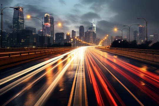 Long Exposure Of Night Traffic highway