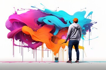 Young Urban Street Artist Working With Colors On Wall