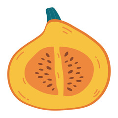 Orange ripe pumpkin in a section with seeds