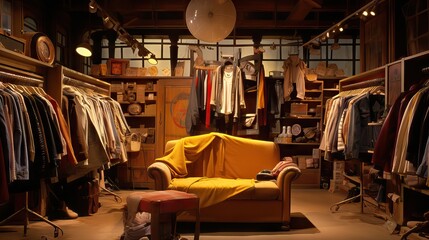 A vintage clothing store filled with classic, retro-style garments. Generative AI