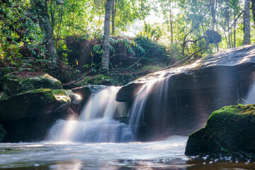 Waterfall at Phu Kradueng national park, Loei Thailand, beautiful landscape of waterfalls in rainforest