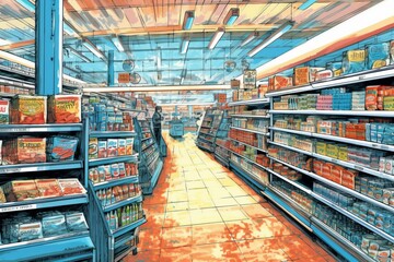 スーパーマーケット店内風景,Generative AI AI画像