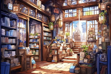 Naklejka premium 本屋のイラスト,Generative AI AI画像