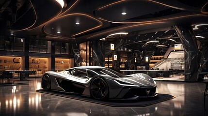 A shop selling luxury sports cars, showcasing sleek designs and superior performance. Generative AI