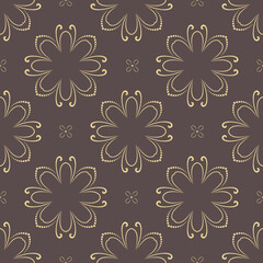 Floral ornament. Seamless abstract classic background with flowers. Pattern with repeating floral elements. Golden ornament