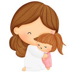 Inspiring Jesus Cartoon Encourage and Hug Little Girl clipart.