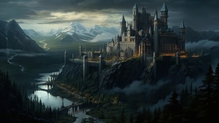 Naklejka premium An imposing castle with majestic architecture, reminiscent of royal heritage. Generative AI