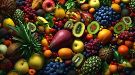 Naklejka na ściany i meble Closeup Fruits Nature For Background. Generative Ai.