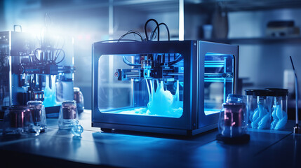 A 3D printer in action, fabricating complex prototypes, illustrating the role of technology in rapid prototyping and manufacturing.Background