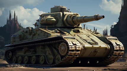 Fototapeta na wymiar An imposing war tank, showcasing its heavy artillery and ready for battle. Generative AI