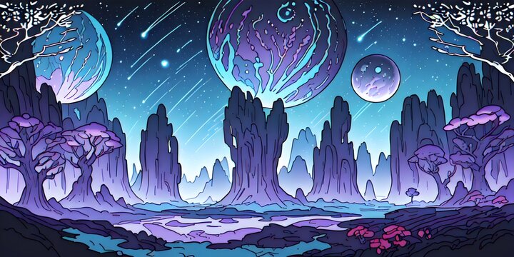 Amazing landscape of alien planet, Generative AI Illustration