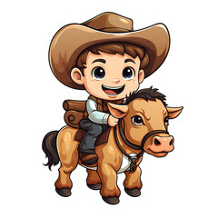 Cute Cowboy Riding a Bull Illustration
