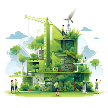 Clipart Of Civil Engineers Designing A Green Building With Sustainable Materials Generative AI