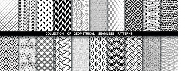 Geometric set of seamless black and white patterns. Simpless vector graphics