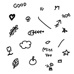 Set of Hand Drawn Highlighter Elements, Doodle marker elements, arrows, circles, check marks, hearts, frames, borders for selecting text