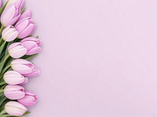 Fototapeta na wymiar Pink tulips on pastel pink background. Concept Women's Day, March 8. 8th march. Spring background. Flat lay, top view, copy space