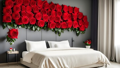 Red rose's wall beautiful bedroom ,AI generated