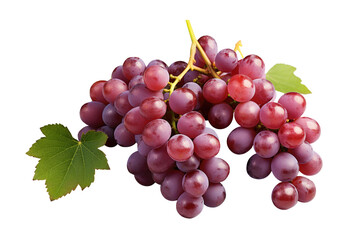 Fototapeta premium Blue grapes with green leaf isolated on transparent background. Generative Ai