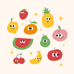 Colorful fruits illustration character set