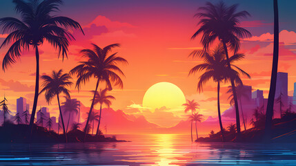 Obraz na płótnie Canvas Sunset cityscape in bright colors.