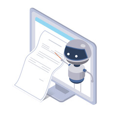 illustration of a adviser AI robot with a laptop