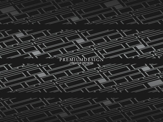 Black abstract background design. Modern wavy lines pattern (guilloche curves) in monochrome colors. Premium line texture for banners, business backgrounds. Dark horizontal vector template.