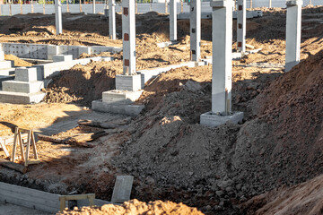 Monolithic reinforced concrete foundation for the construction of a residential building. Rostverk...