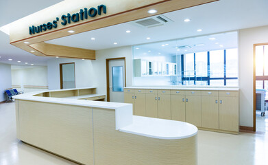 Empty nurse station in a modern hospital
