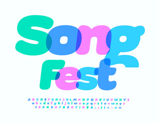 Vector bright Banner Song Fest. Trendy Colorful Font. Bold Alphabet Letters, Numbers and Symbols set