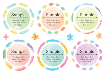 透明水彩の手描きのカラフルな丸いフレームセット2