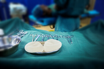 Operating tools and chest implants in surgery room
