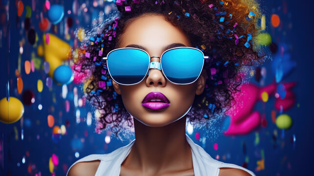 Young model wearing sunglasses, fashion illustration