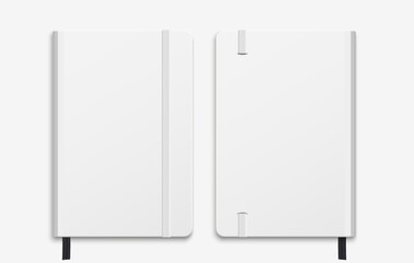 Realistic vector white notebook mockup on a transparent background. Notepad front and back view. Vector illustration EPS10