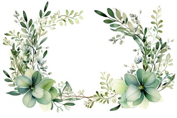 Watercolor floral frame border with leaves and roses - obrazy, fototapety, plakaty