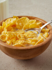Healthy cornflakes with milk for breakfast           