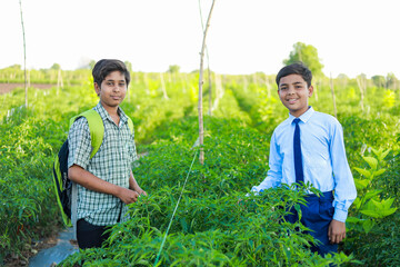 Indian school kids working in farm