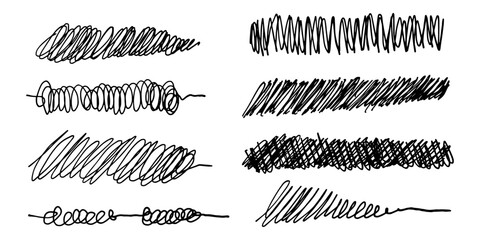 Obraz premium Set of hand drawn lines. Doodle design element with underline, scribble, swashes, swoops. swirl. vector illustration